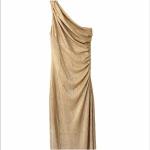 BETSY & ADAM One Shoulder Gold Metallic Gold Dress